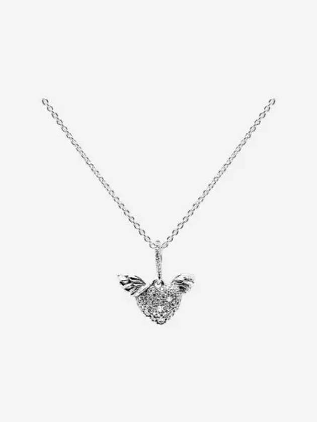 W 판도라 파베 하트 앤 엔젤 윙 네클리스 스털링 실버 클리어 W Pandora Pave Heart and Angel Wings Necklace Sterling Silver Clear