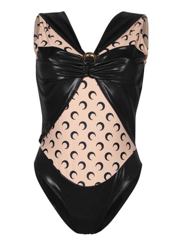 마린세르 로고 시스루 패널 바디 수트 블랙