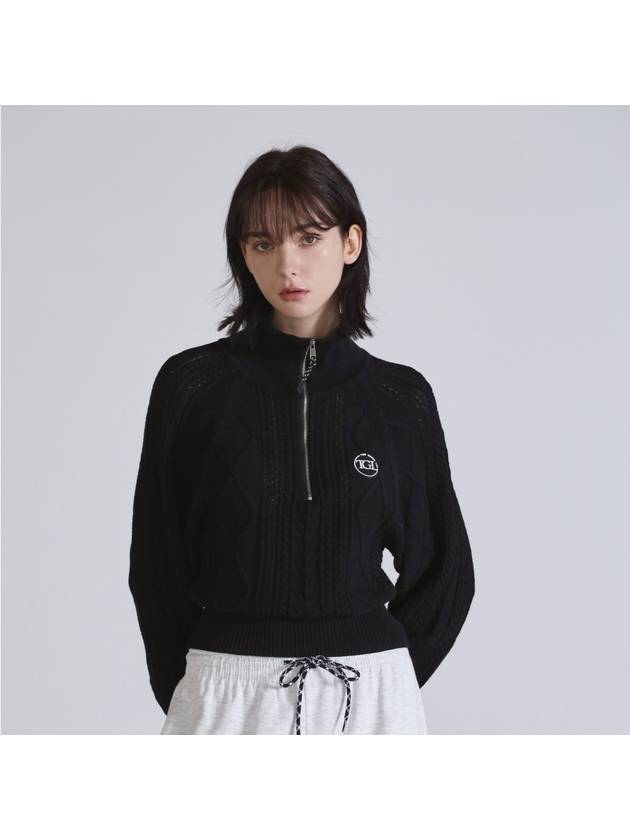 더그린랩 케이블 하프 짚업 스웨터 블랙