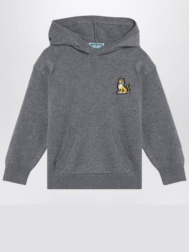 Grey Cotton Blend Hooded Jumper