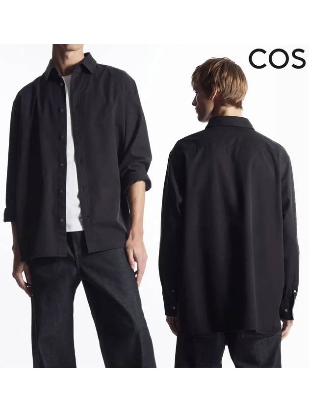 코스 남성 경량 심플 트윌 탑 긴팔 셔츠 블랙