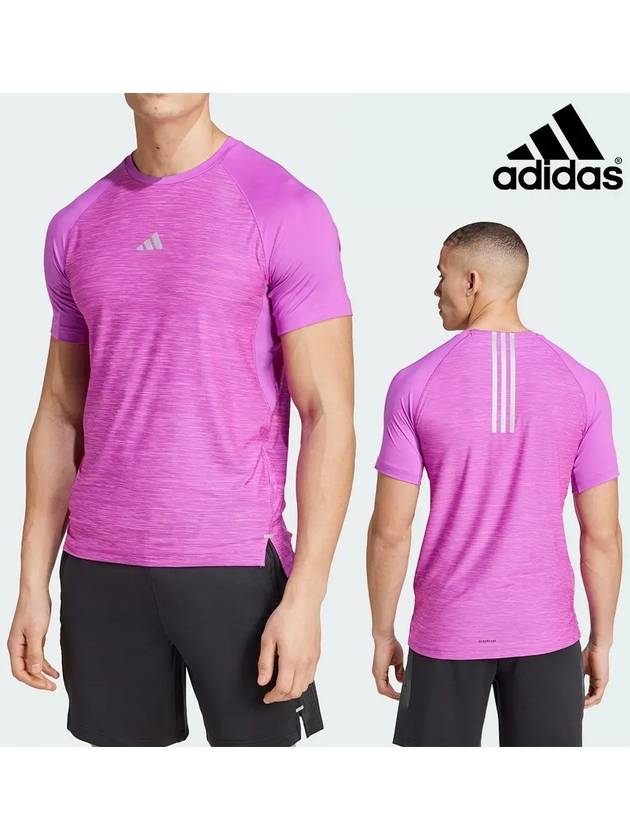 아디다스 반팔 짐 트레이닝 삼선 탑 티셔츠 퍼플버스트멜