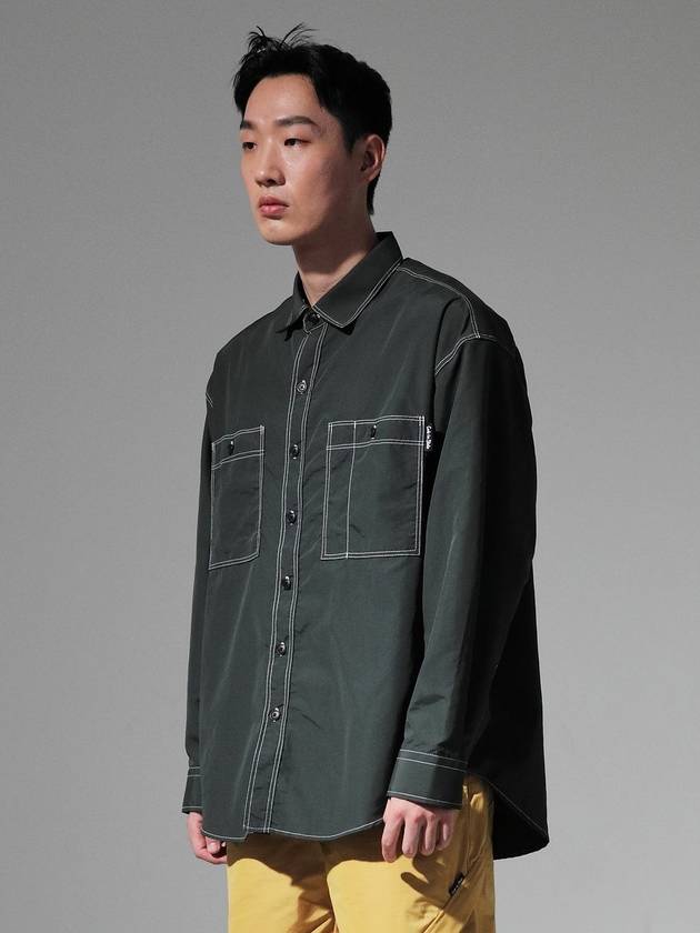 코드아이엠 빅포켓 오버핏 나일론 셔츠 그린