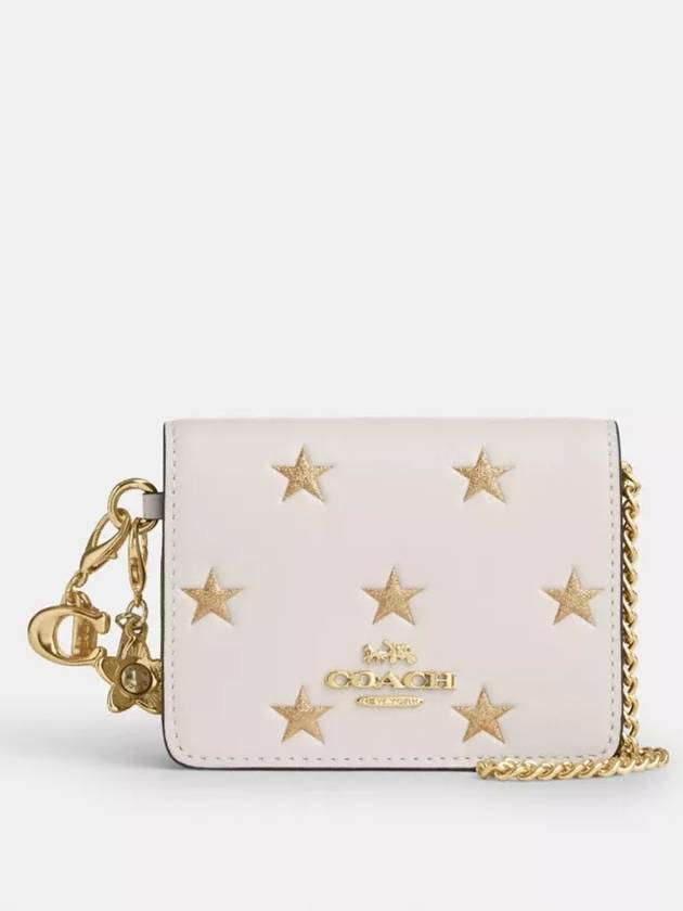 코치 미니 월렛 체인 지갑 별 프린트 Gold Chalk Multi