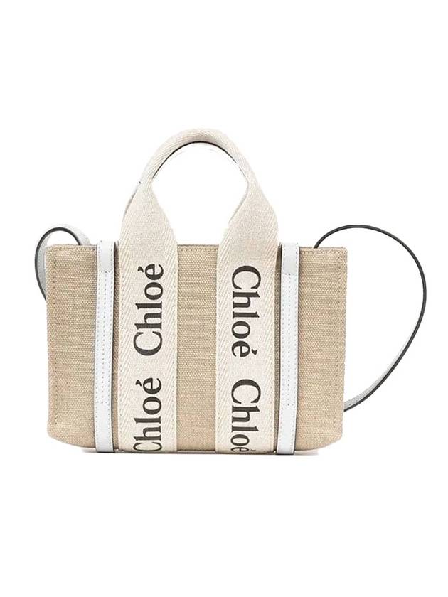 끌로에 우디 린넨 캔버스 카프스킨 토트 백 화이트