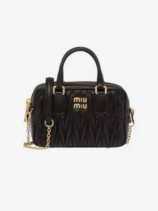 미우 미우 마테라쎄 나파 가죽 탑 핸들 미니백 블랙 Miu Miu Matelasse Nappa Leather Top Handle Mini Bag Black
