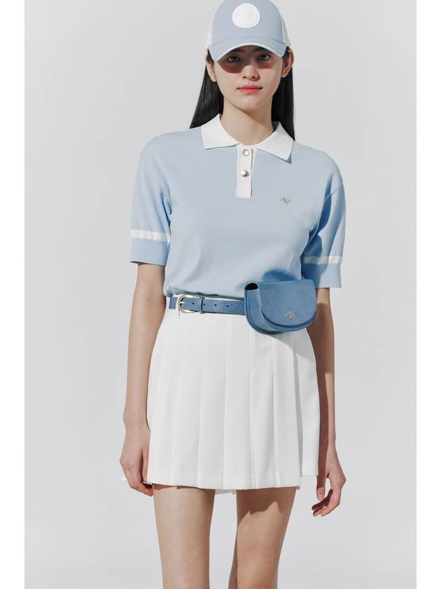 COLOR BLOCK T-COLLAR DROP KNIT_BLUE