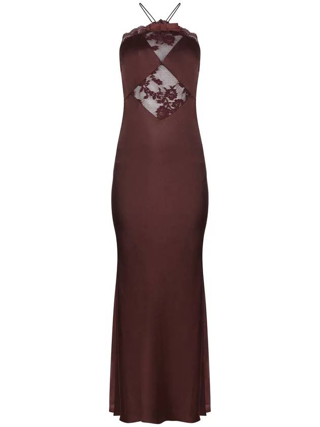 셀프 포트레이트 새틴 맥시 드레스 RS25081X_BROWN