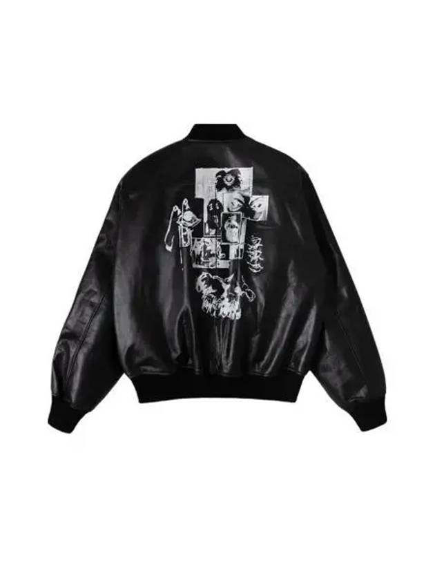 언더마이카 언노운 아트웍 프린트 염소 가죽 봄버 블랙 Undermycar Unknown Artwork Printed Goat Skin Bomber Black