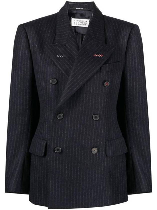 메종마르지엘라 여성 핀스트라이프 더블 테일러드 자켓 네이비