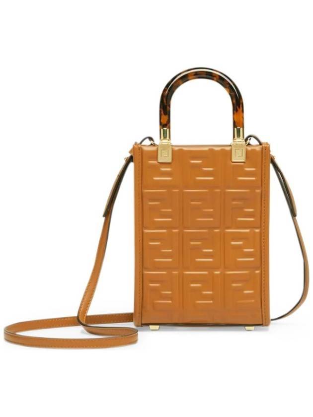 펜디 선샤인 FF 모티프 스몰 레더 토트 백 브라운