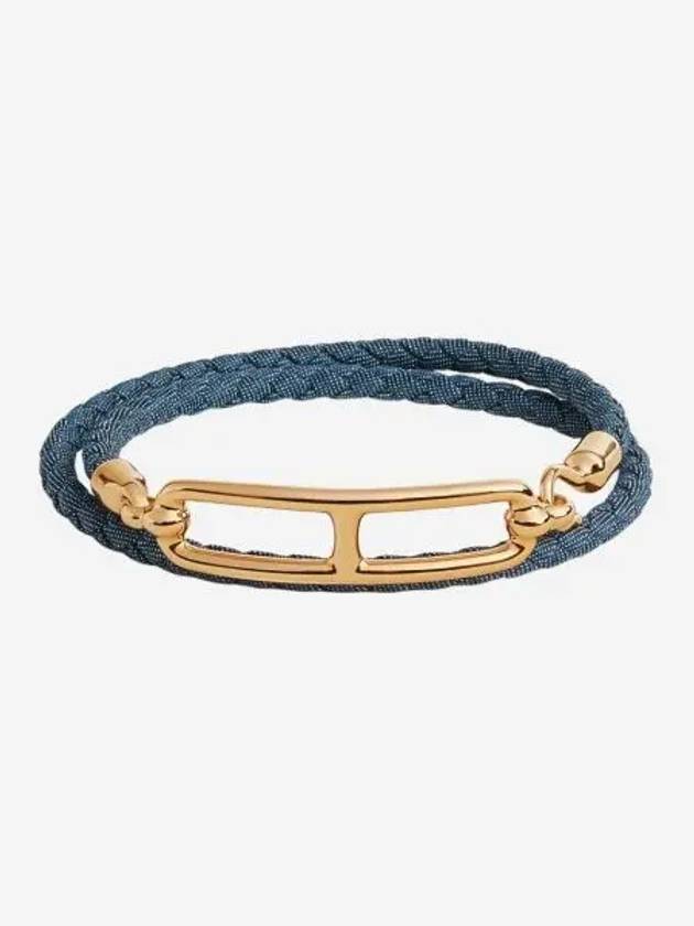 W 에르메스 롤리스 더블 투어 진 브레이슬릿 데님 골드 하드웨어 & 진 브뤼 W Hermes Roulis Double Tour Jean Bracelet Denim Gold & Jean Brut