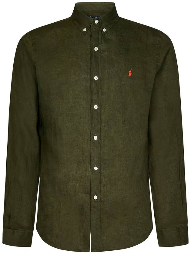 Polo Ralph Lauren Army green slim-fit linen shirt