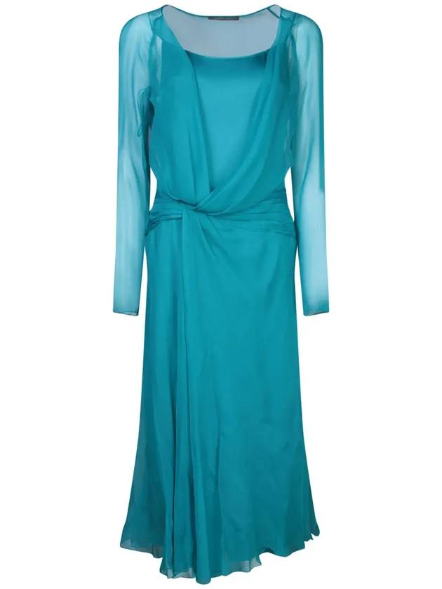 Alberta Ferretti 드레이프 긴팔 미디 드레스 A04421614_0370