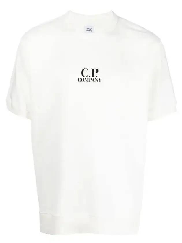 CP컴퍼니 남성 로고 프린트 크루넥 코튼 반팔 티셔츠 화이트
