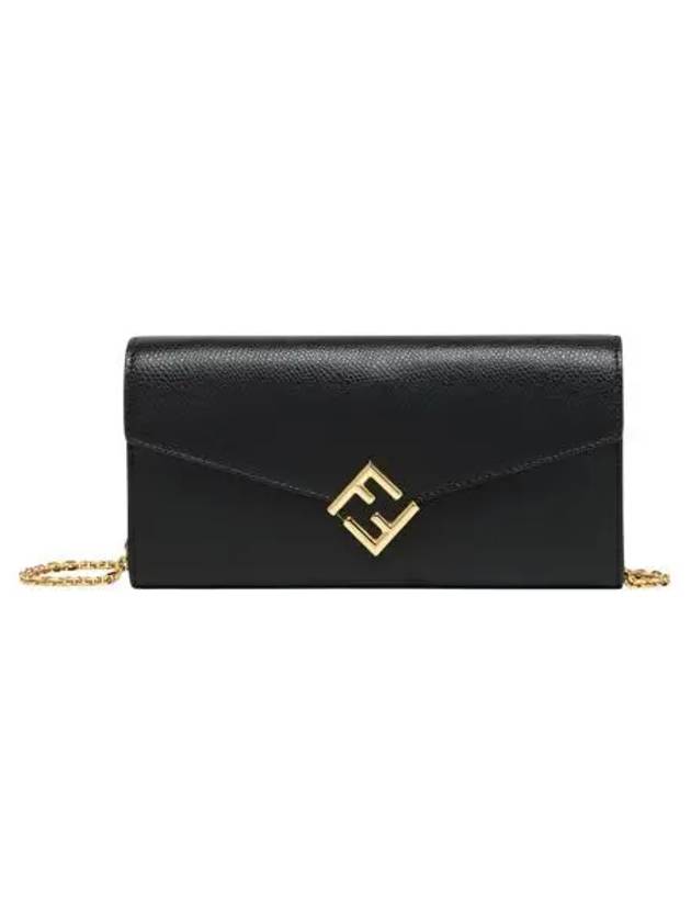 펜디 FF 다이아몬드 컨티넨탈 체인 레더 월렛 블랙 Fendi FF Diamonds Continental Chain Leather Wallet Black