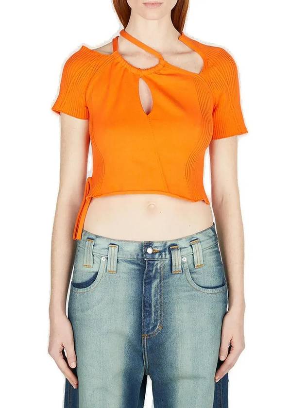 오토링거 컷아웃 디테일 비대칭 네크라인 니트 탑 704201_ORANGE