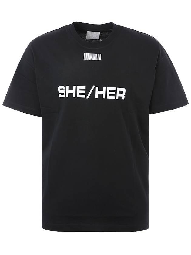 베트멍 쉬 허 바코드 프린팅 반팔 티셔츠 블랙