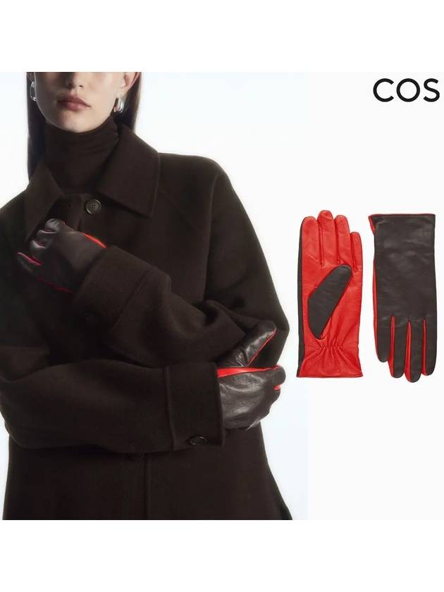 코스 캐시미어 안감 가죽 장갑 레드다크브라운