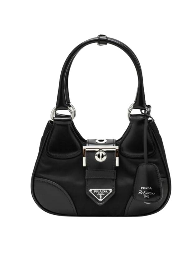 프라다 여성 문 로고 리나일론 레더 토트 백 블랙