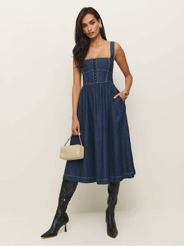 REFORMATION 리포메이션 Tagliatelle 데님 미디 원피스 드레스