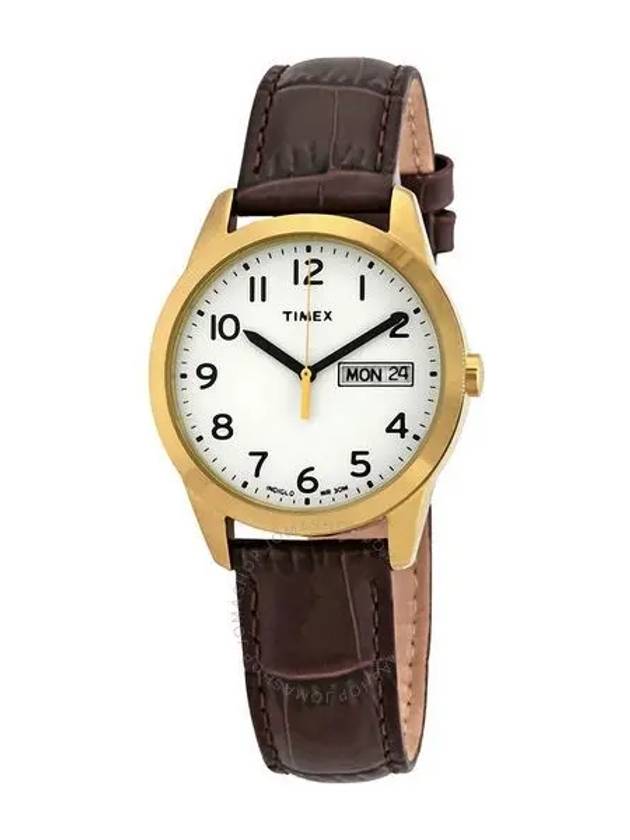 4185155 Timex South Street Quartz White Dial Brown Leather Mens Watch
