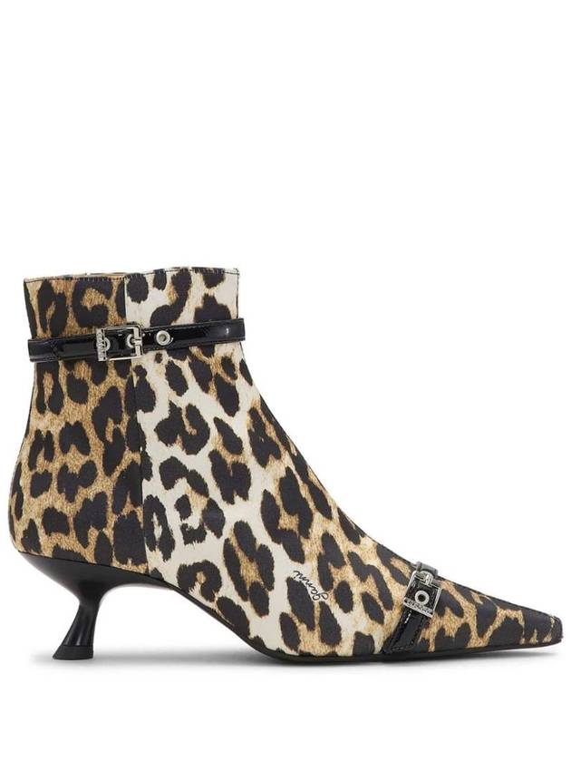 가니 레오파드 프린트 새틴 앵클 부츠 S2883