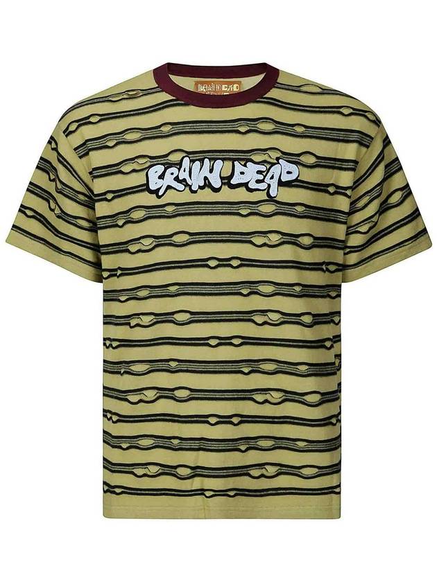 Brain Dead Embroidered Puckered Striped Shirt