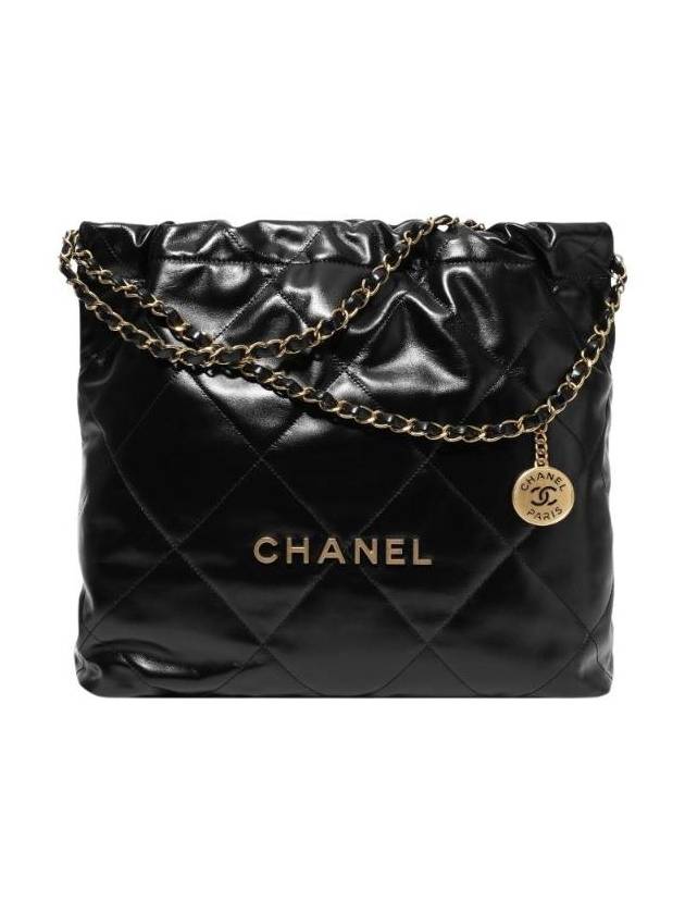 샤넬 22 미디움 핸드백 샤이니 카프스킨 골드 메탈 블랙 AS3261 B08037 B19059 94305