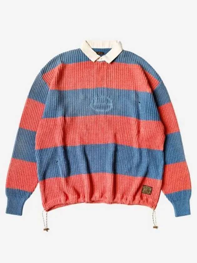 캐피탈 5G 코튼 니트 럭비 셔츠 색소폰 레드 Kapital 5G Cotton Knit Rugby Shirt Saxophone Red