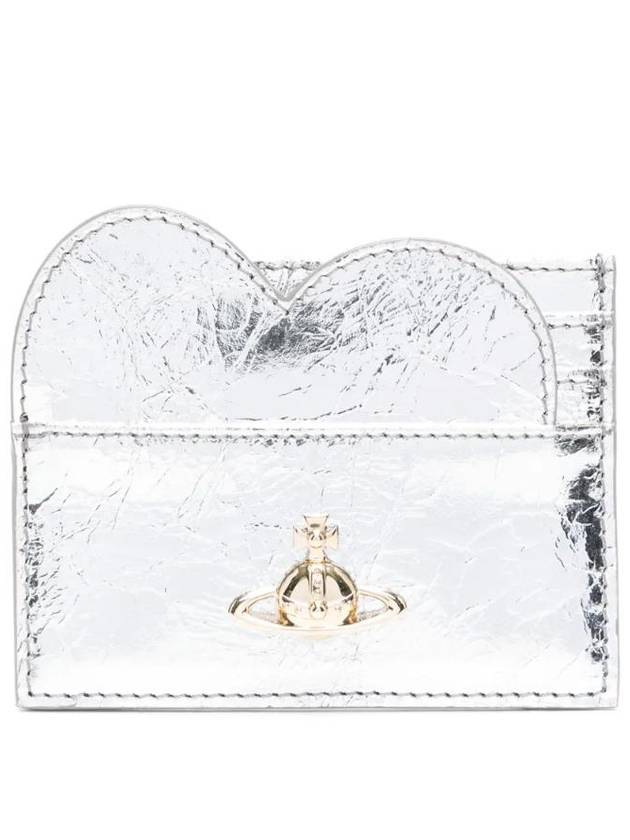 비비안 웨스트우드 메탈릭 크링클 하트 카드 지갑 실버