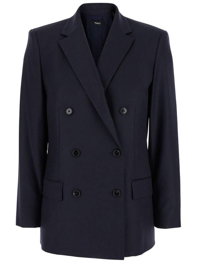 THEORY Blue Double Breasted Jacket with Notched Revers in Wool Woman O0801103G0F