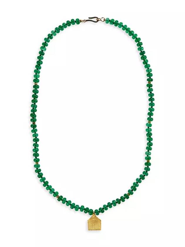 글로브트로터 18K 옐로우 골드 에메랄드 제이드 비즈 펜던트 목걸이 Globetrotter 18K Yellow Gold & Emerald Jade Beaded Pendant Necklace