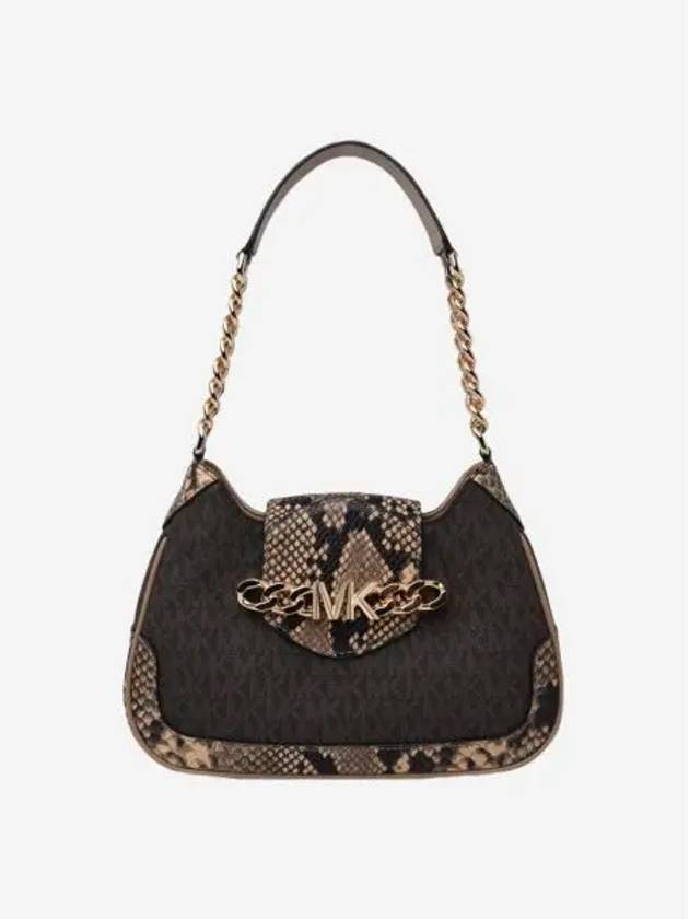 마이클 코어스 할리 스몰 플로랄 레더 숄더백 카멜 Michael Kors Hally Small Floral Leather Shoulder Bag Camel