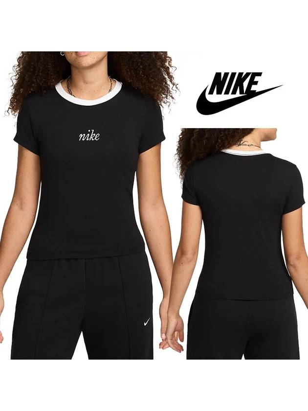 나이키 반팔 여성 칠 니트 슬림 크롭 탑 티셔츠 블랙