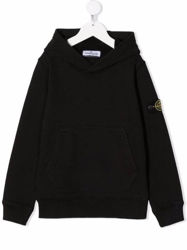 STONE ISLAND KIDS 로고 디테일 블랙 코튼 후디 Stone Island Kids 남아 771661640V0029