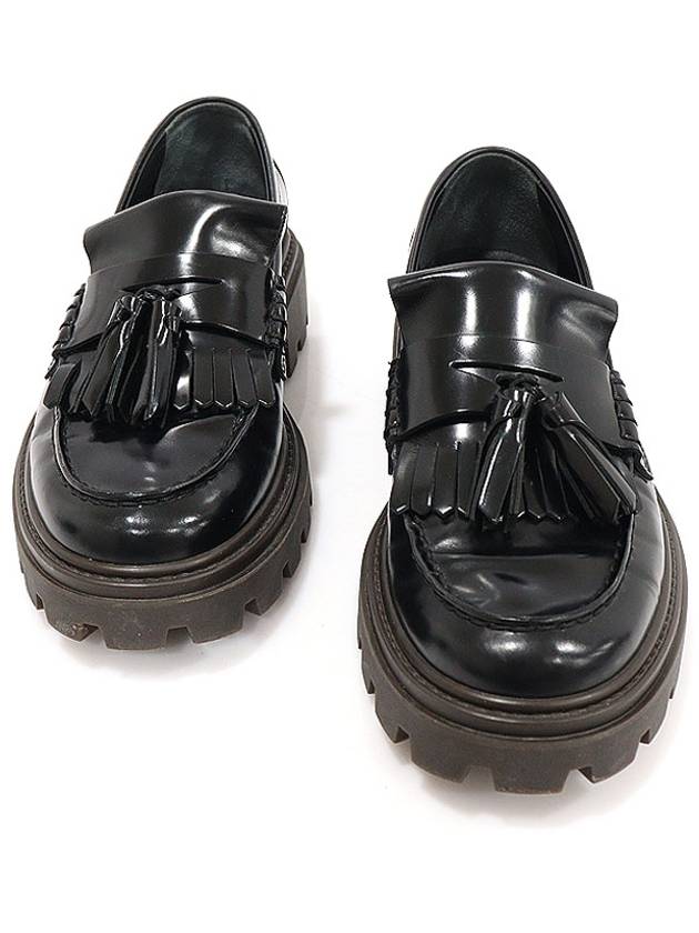 Tod’s 토즈 XXW08J0EY30SHAB999 블랙 샤이니 레더 테슬 장식 플랫폼 여성 로퍼 36.5
