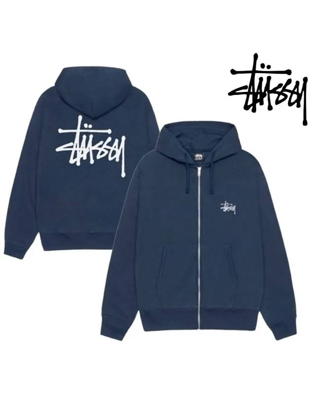 스투시 후드집업 베이직 로고 클래식 탑 바람막이 네이비