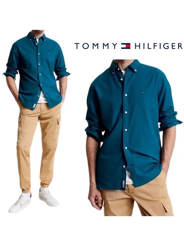 타미힐피거 브러시 트윌 TH플렉스 탑 긴팔 셔츠 블루