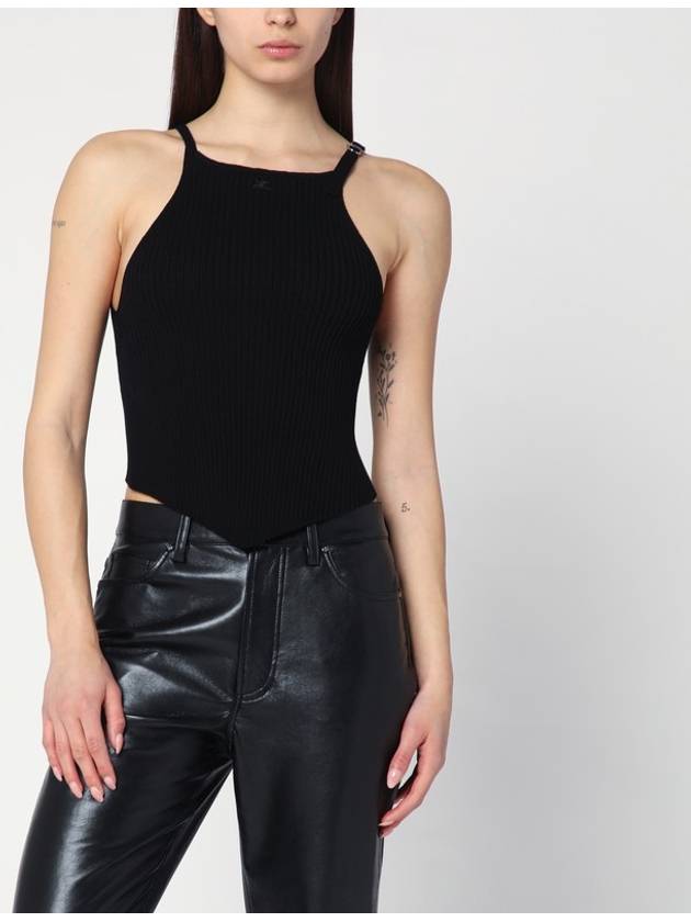 Courreges Black ribbed top with pointed hem