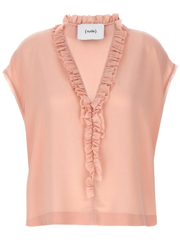 JF 누드 Pink Ruffled silk blouse 1103E24038134
