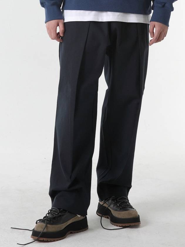 코드아이엠 리버스 핀턱 면 스판 밴딩 와이드 팬츠 네이비