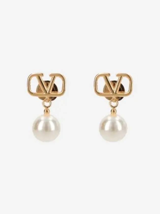 W 발렌티노 가라바니 V 로고 진주 귀걸이 화이트 골드 W Valentino Garavani V Logo Pearl Earrings White Gold