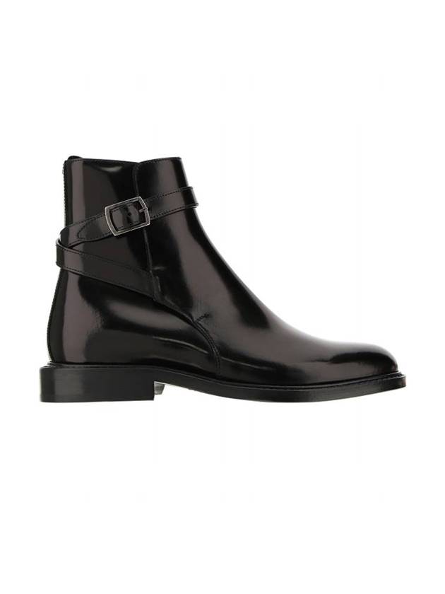 생로랑 여성 조드푸르 샤이니 레더 앵클 부츠 블랙