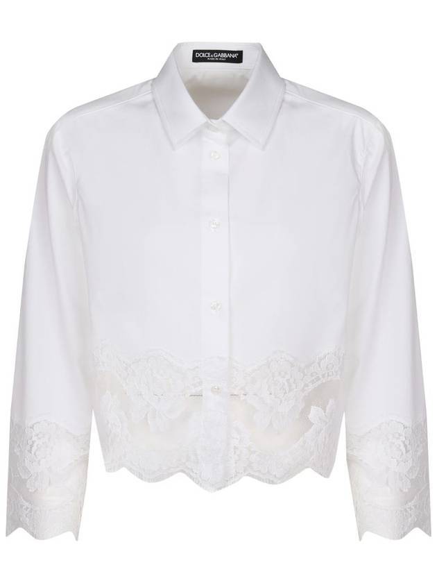 돌체앤가바나 레이스 트리밍 포플린 크롭 셔츠 화이트