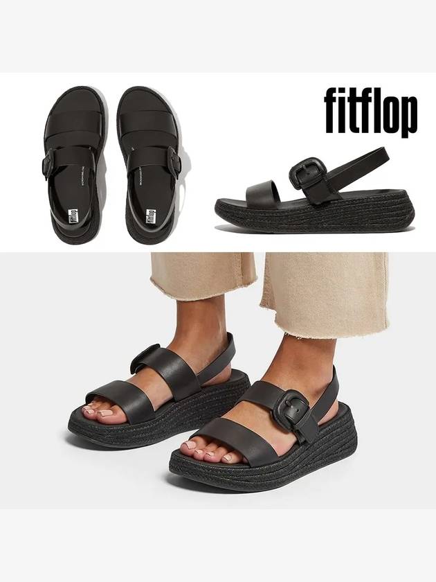핏플랍 샌들 F모드 스트랩 버클 가죽 플랫폼 신발 블랙