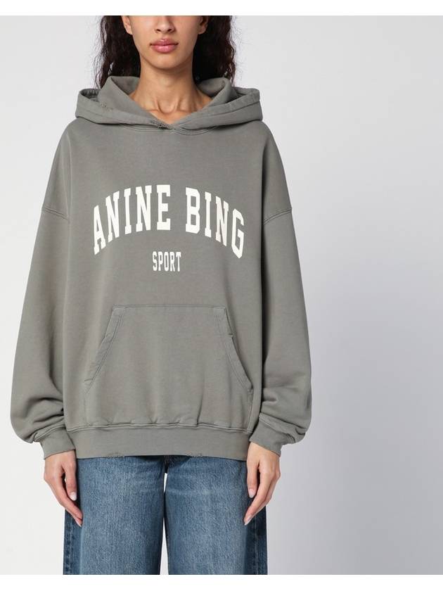 ANINE BING Dusty olive hooded sweatshirt with logo print