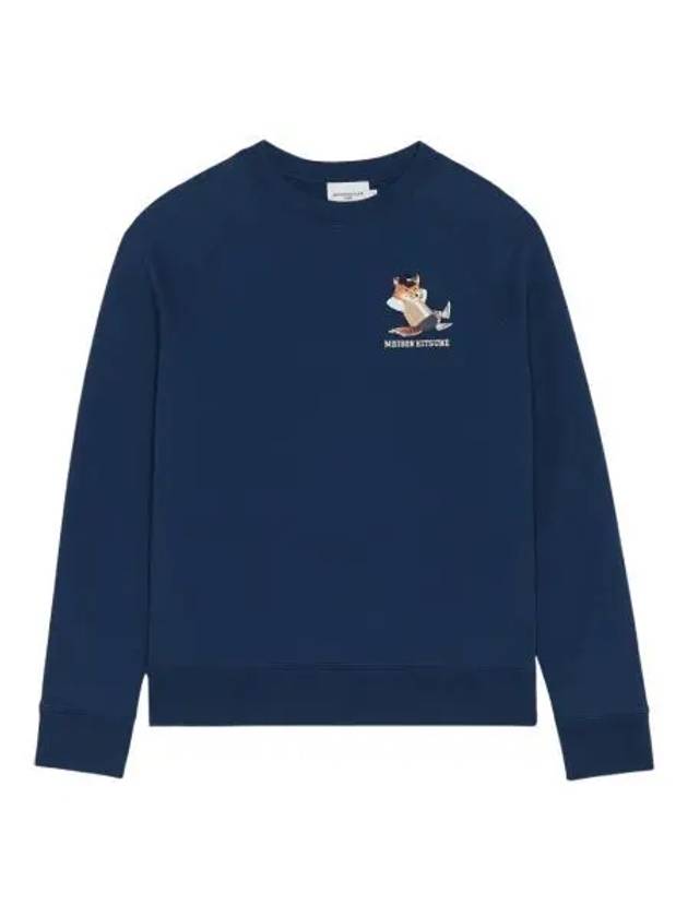 메종 키츠네 드레스드 폭스 프린트 클린 스웨트셔츠 블루 데님 Maison Kitsune Dressed Fox Print Clean Sweatshirt Blue Denim