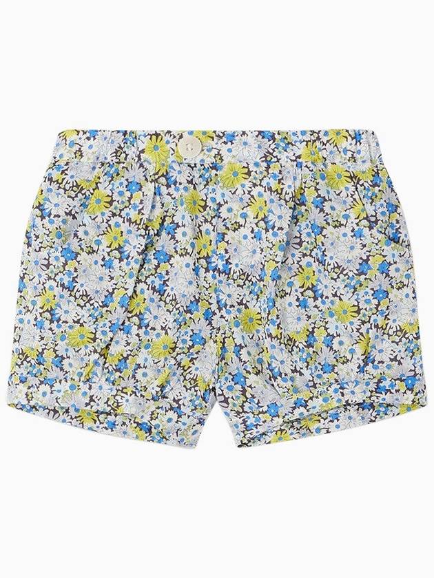 Square Blue Cotton Short With Floral Print