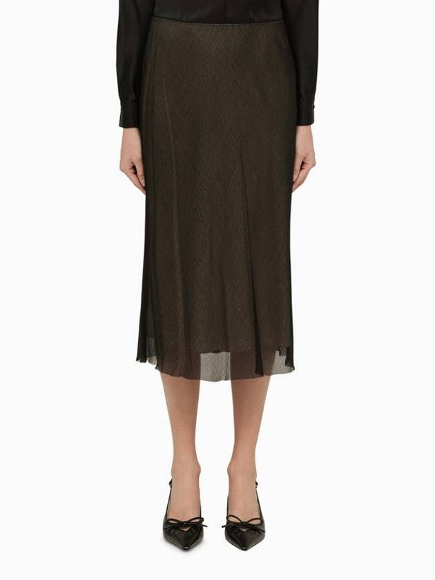 Black And Beige Viscose Midi Skirt